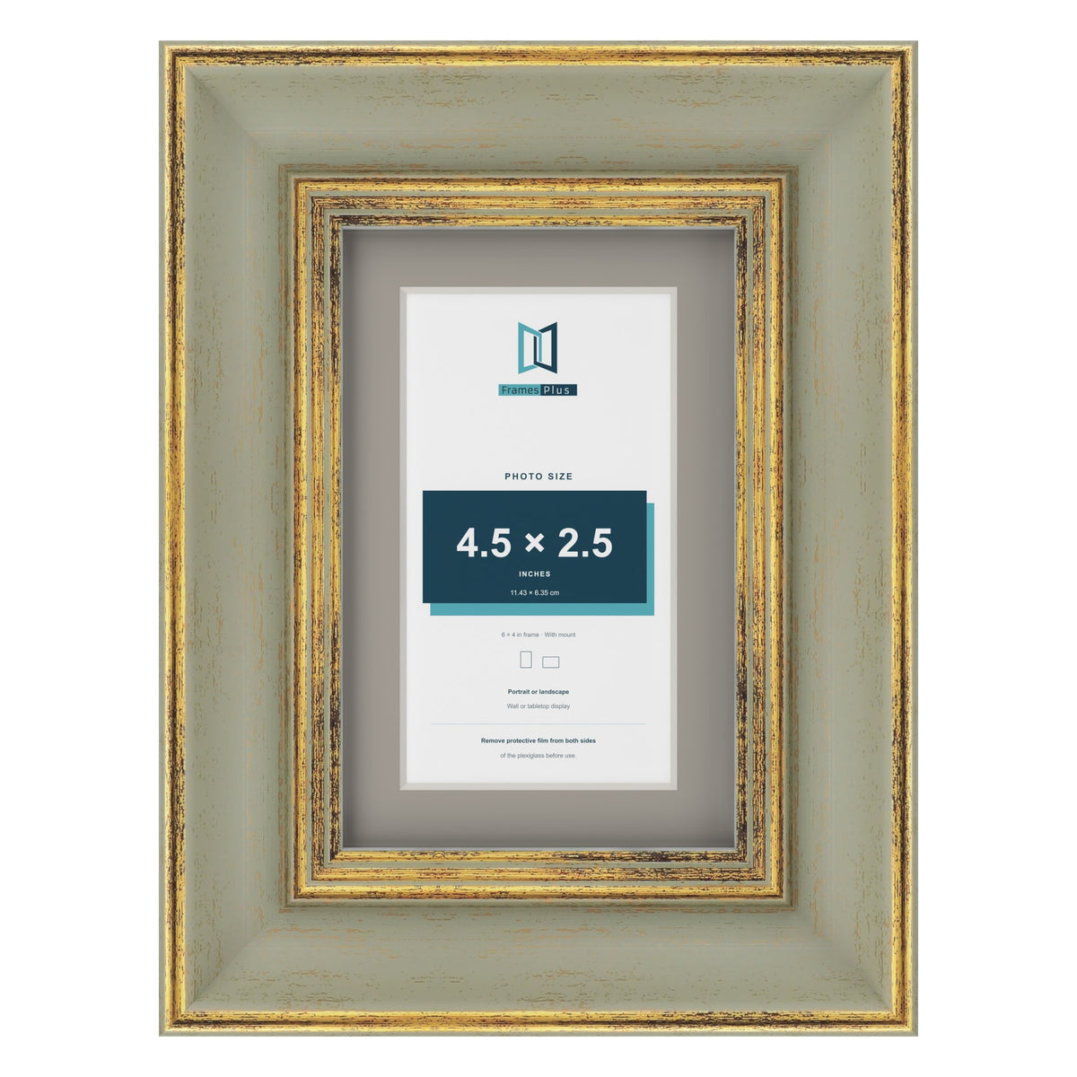 Cassis Green 6 x 4 inch picture frame with a dawn grey mount for a 4.5 x 2.5 inch photo