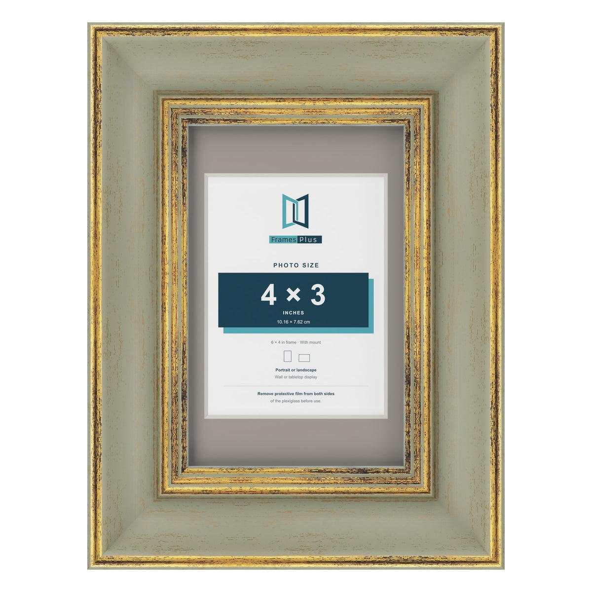 Cassis Green 6 x 4 inch picture frame with a dawn grey mount for a 4 x 3 inch photo