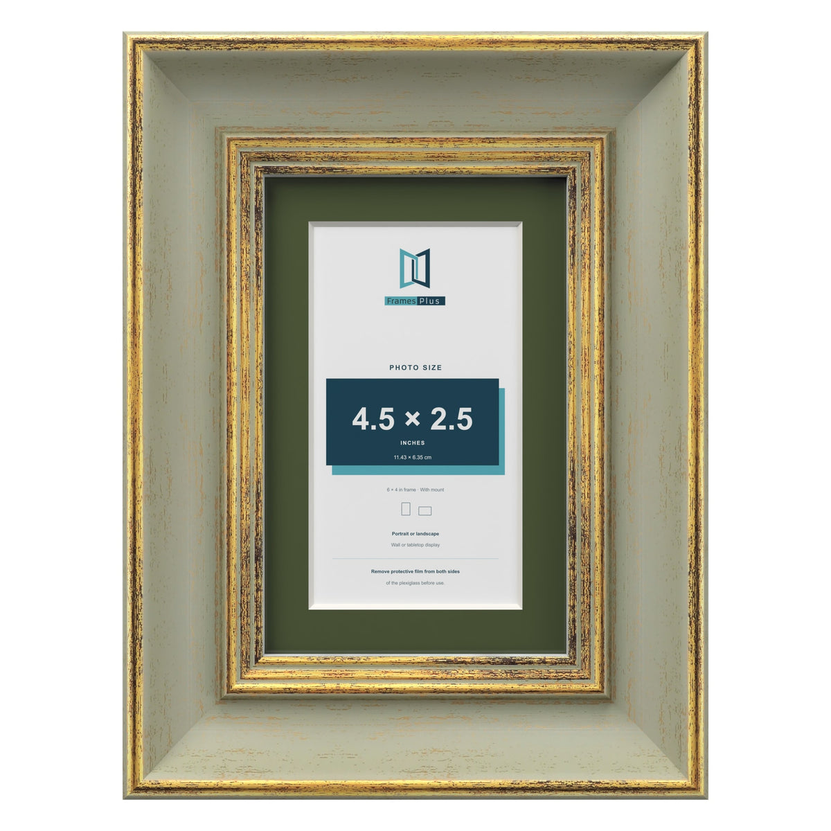Cassis Green 6 x 4 inch picture frame with a green mount for a 4.5 x 2.5 inch photo