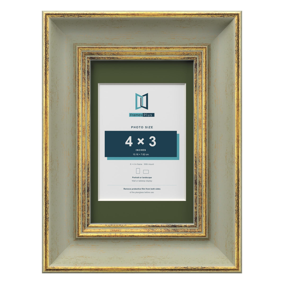 Cassis Green 6 x 4 inch picture frame with a green mount for a 4 x 3 inch photo