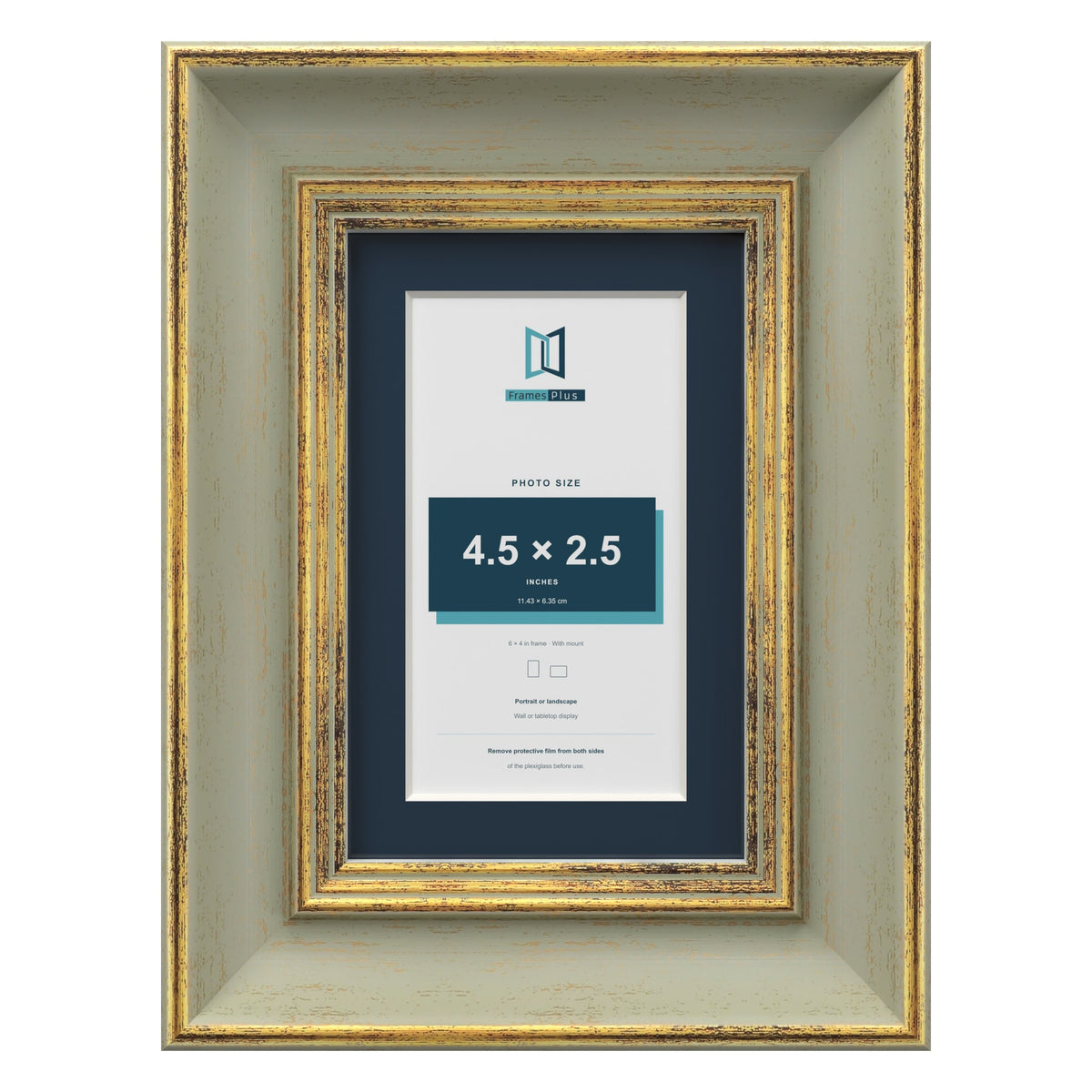 Cassis Green 6 x 4 inch picture frame with a pacific blue mount for a 4.5 x 2.5 inch photo