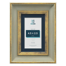 Cassis Green 6 x 4 inch picture frame with a pacific blue mount for a 4.5 x 2.5 inch photo