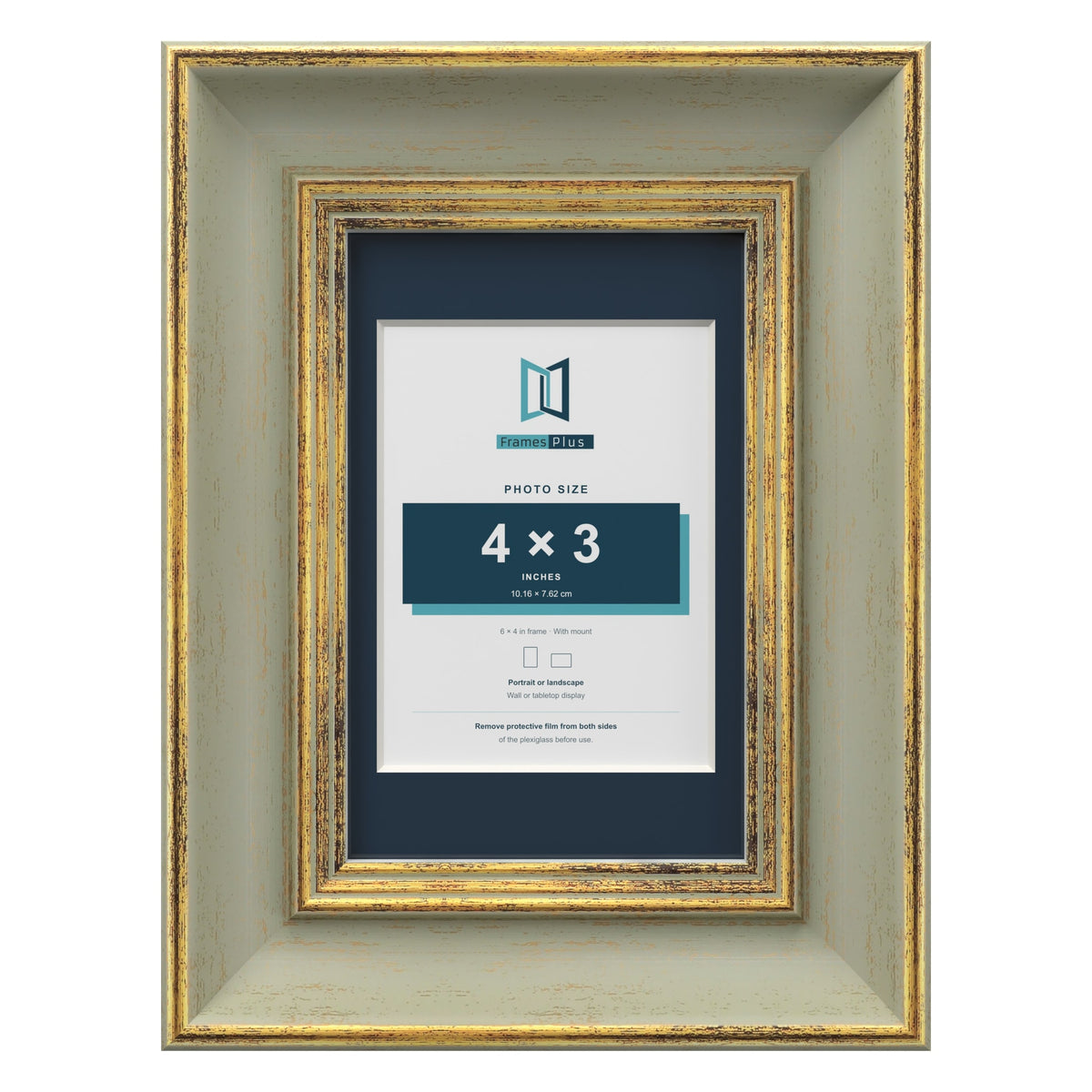 Cassis Green 6 x 4 inch picture frame with a pacific blue mount for a 4 x 3 inch photo