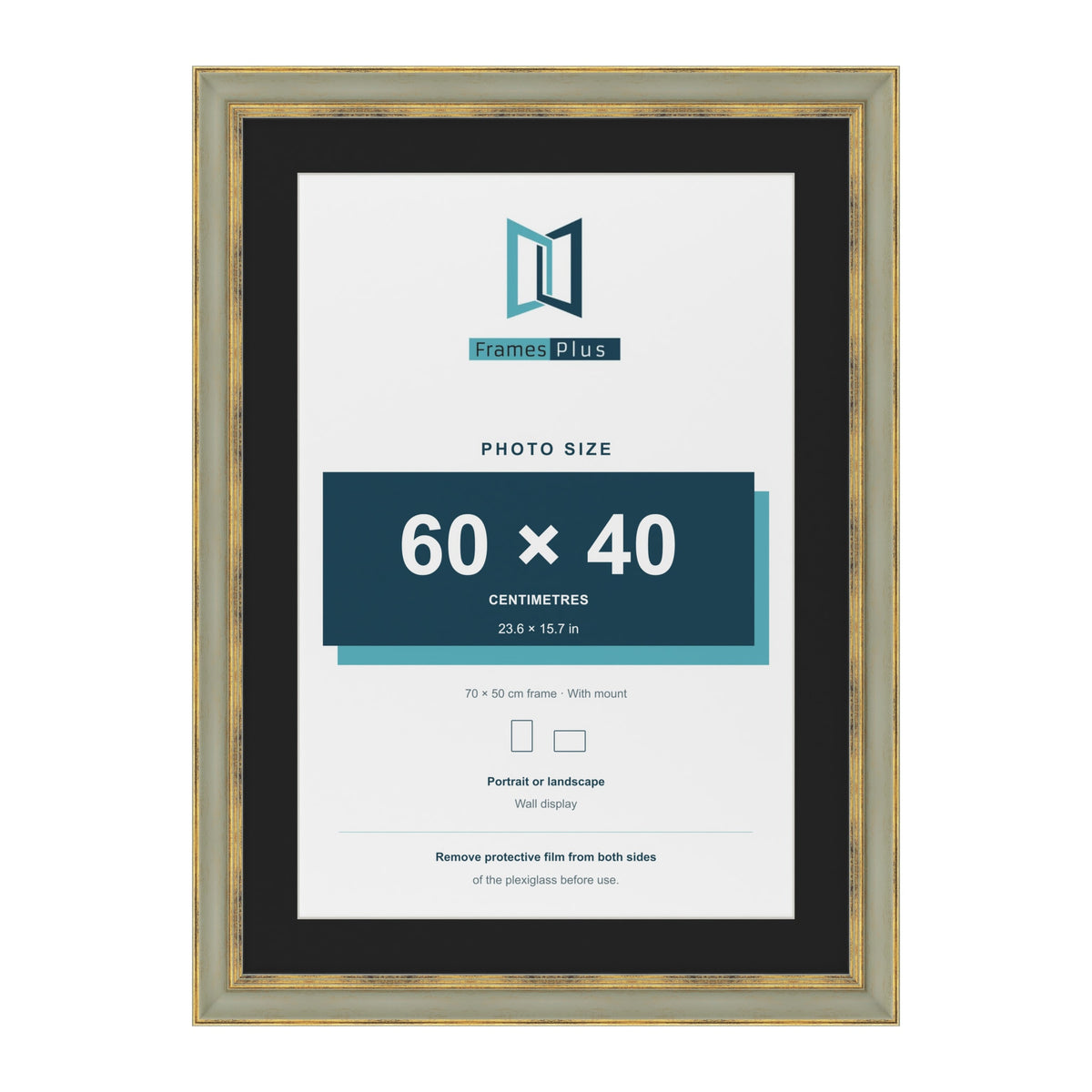 Cassis Green 70 x 50 cm picture frame with a black mount for a 60 x 40 cm photo