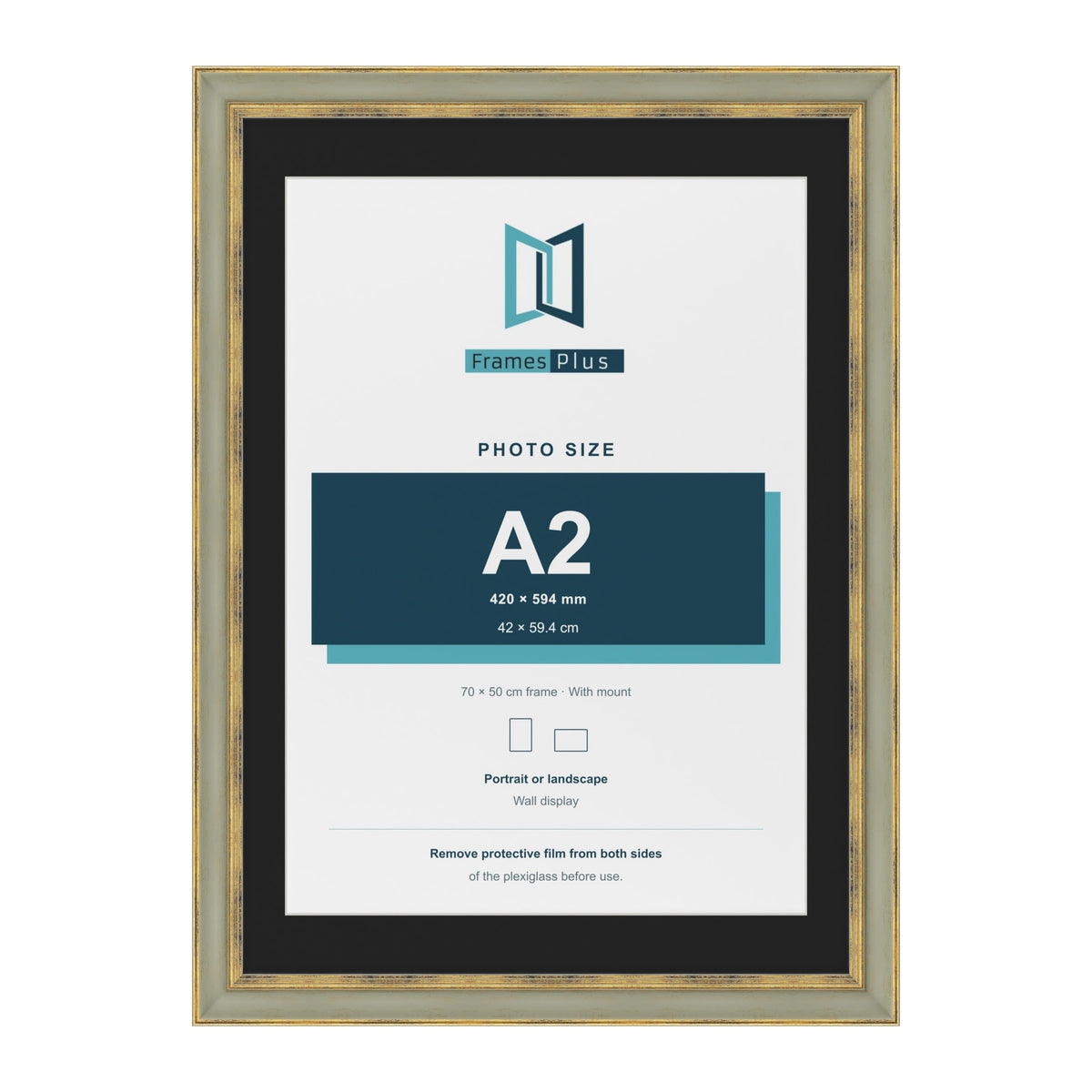 Cassis Green 70 x 50 cm picture frame with a black mount for an A2 photo