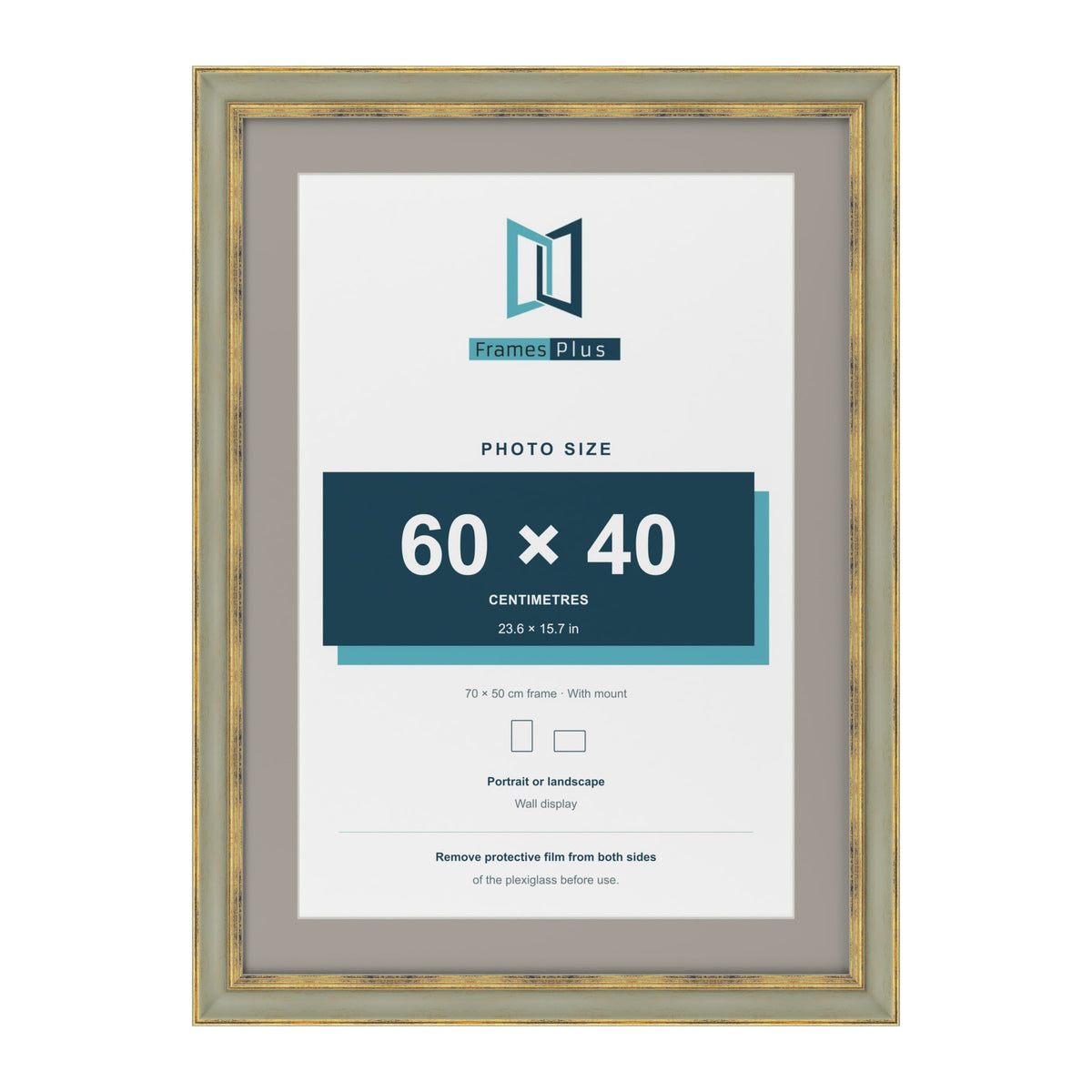 Cassis Green 70 x 50 cm picture frame with a dawn grey mount for a 60 x 40 cm photo
