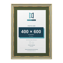 Cassis Green 70 x 50 cm picture frame with a green mount for a 60 x 40 cm photo