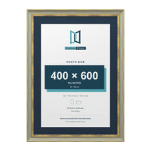 Cassis Green 70 x 50 cm picture frame with a pacific blue mount for a 60 x 40 cm photo