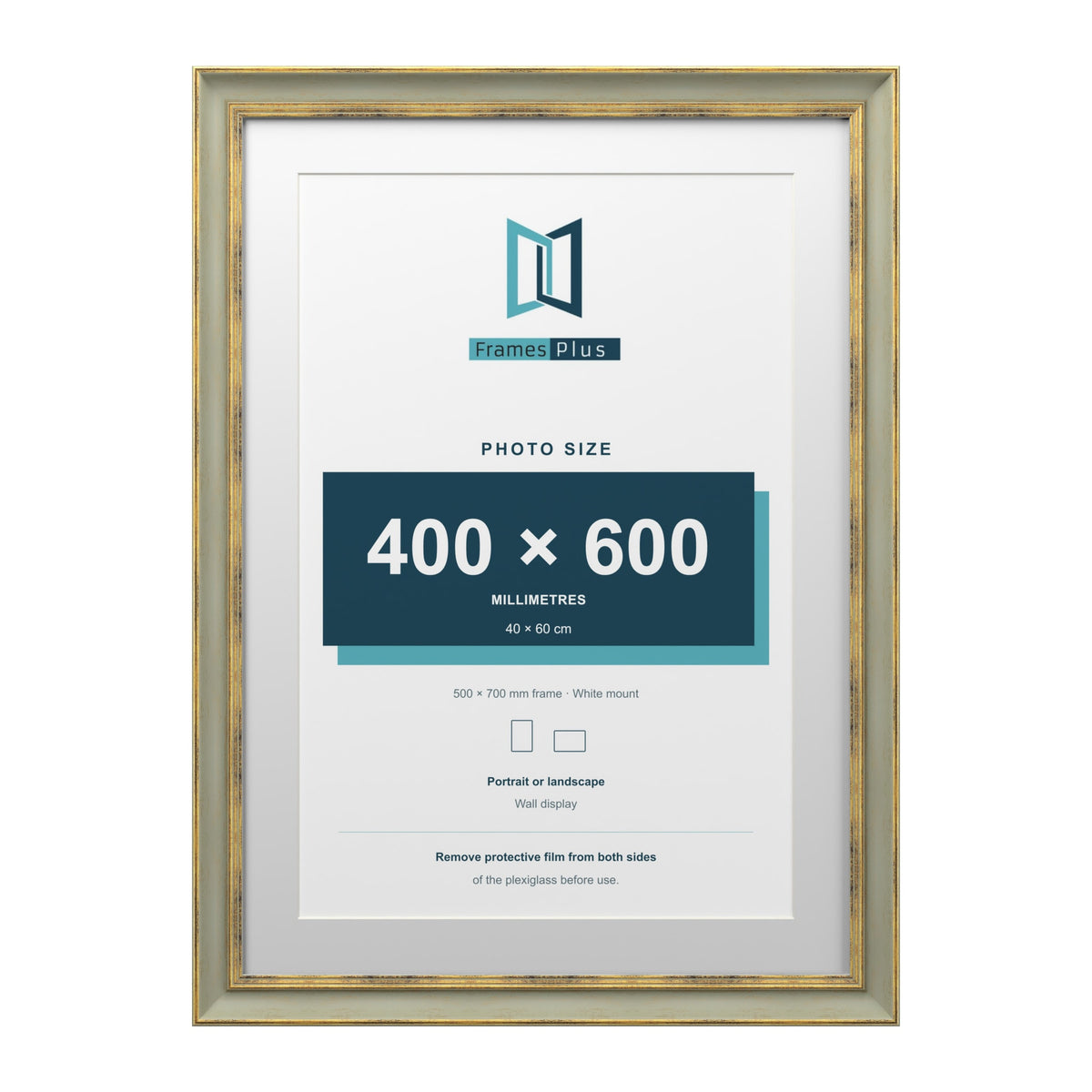 Cassis Green 70 x 50 cm picture frame with a white mount for a 60 x 40 cm photo
