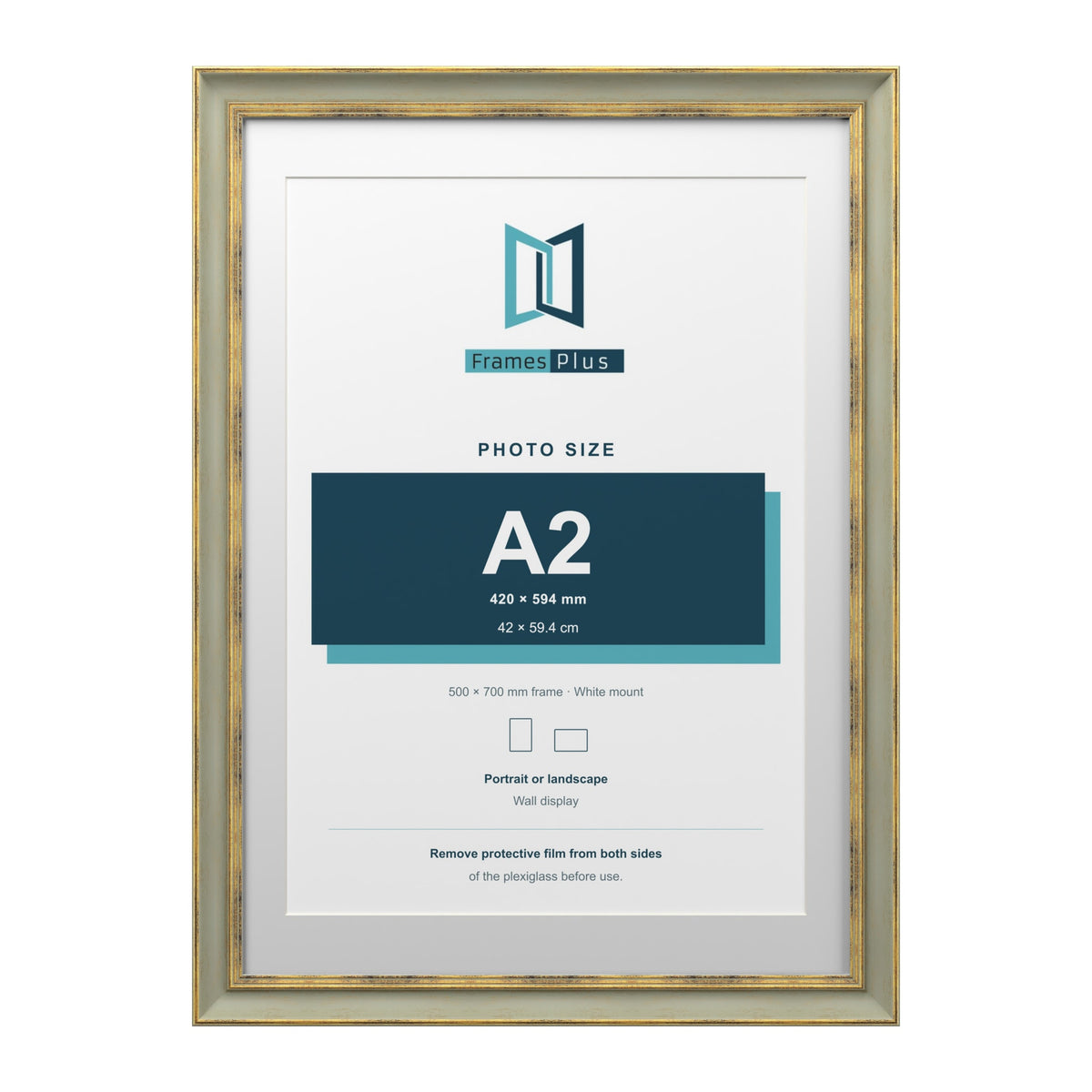 Cassis Green 70 x 50 cm picture frame with a white mount for an A2 photo