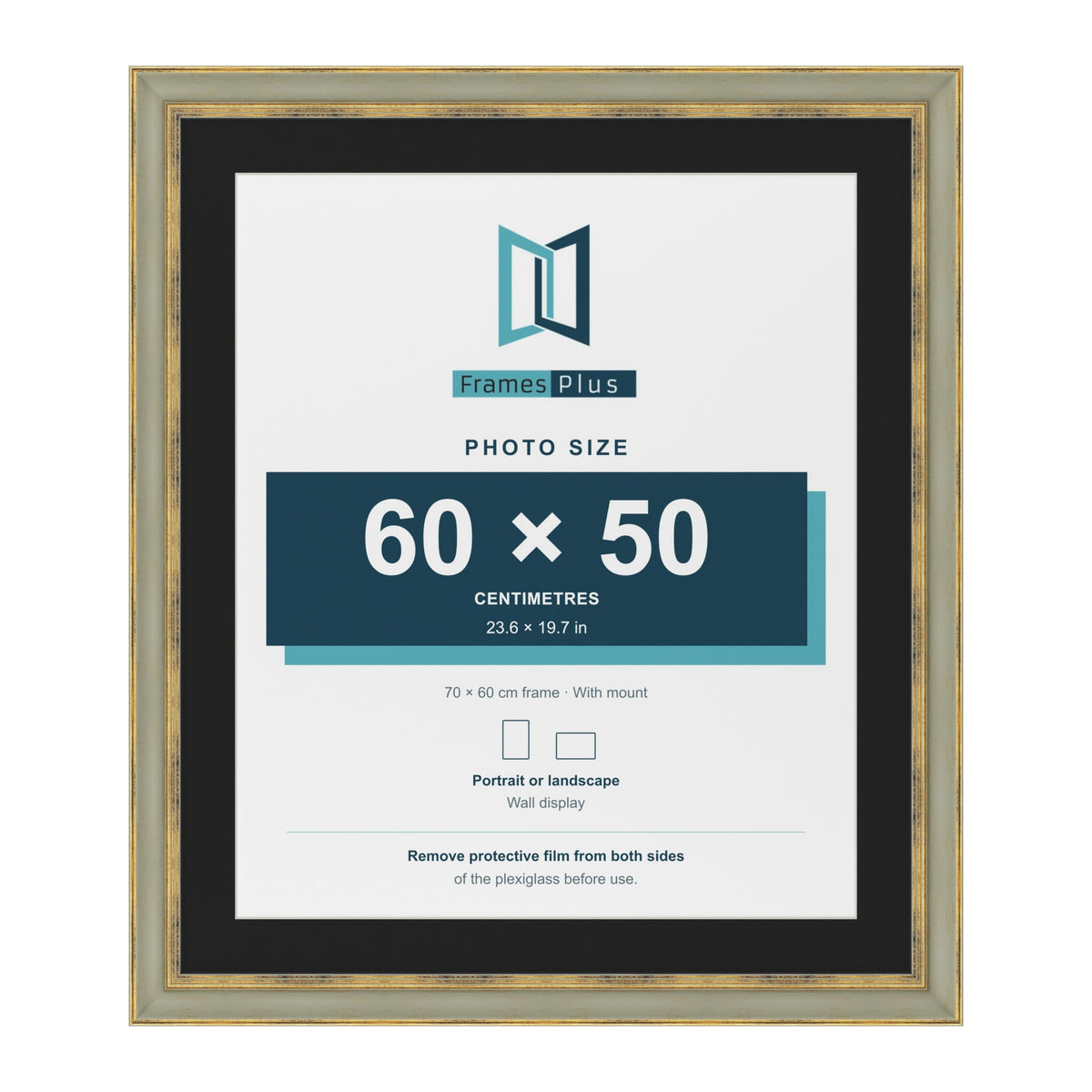 Cassis Green 70 x 60 cm picture frame with a black mount for a 60 x 50 cm photo