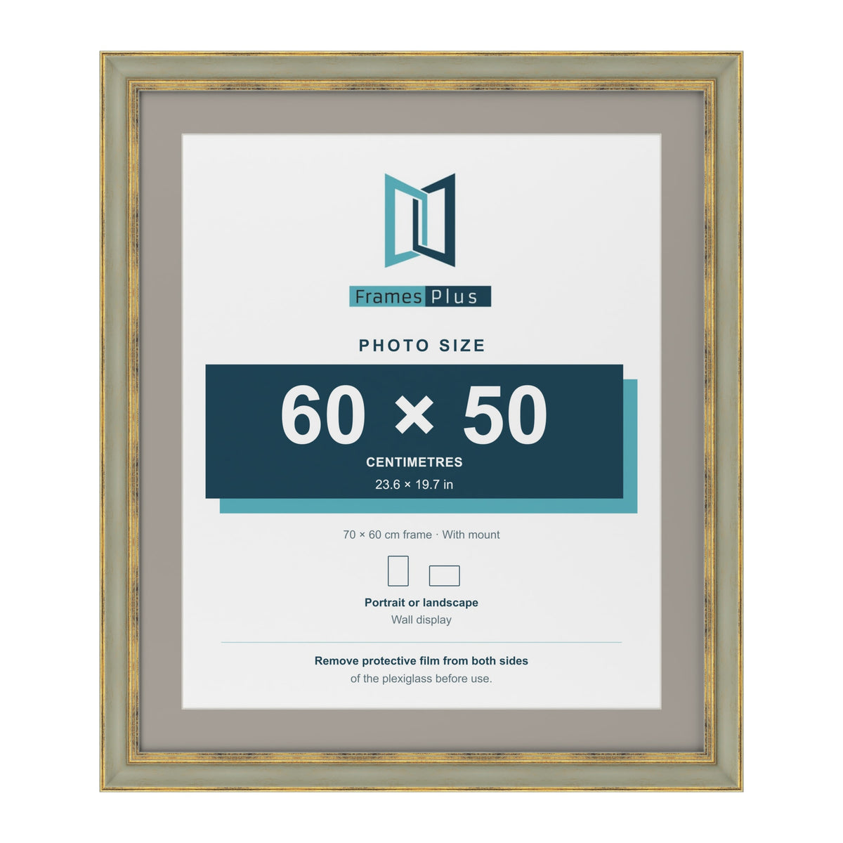 Cassis Green 70 x 60 cm picture frame with a dawn grey mount for a 60 x 50 cm photo
