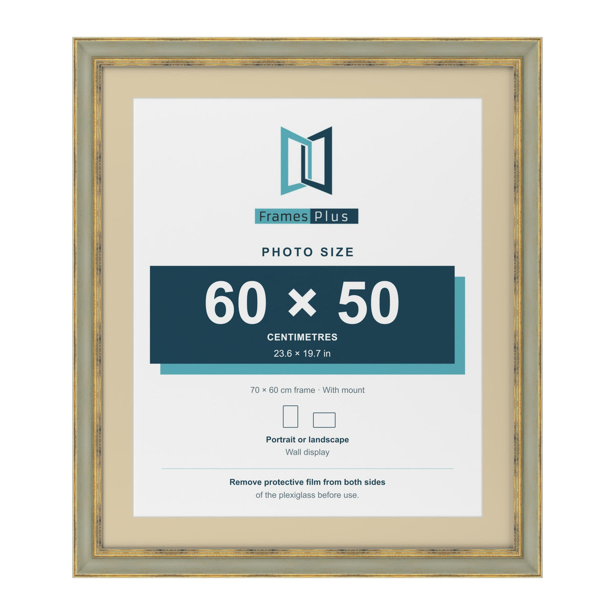 Cassis Green 70 x 60 cm picture frame with an ivory mount for a 60 x 50 cm photo