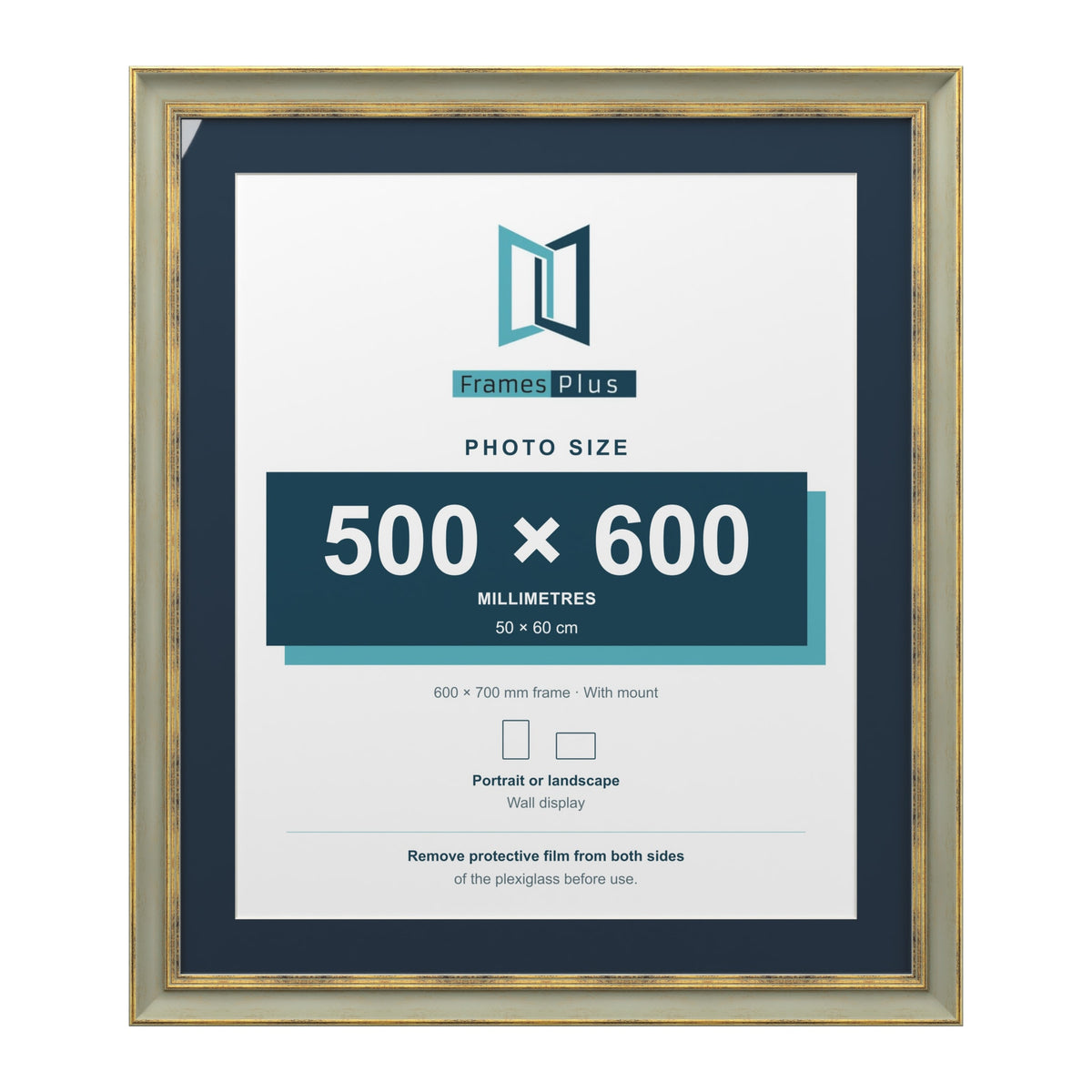 Cassis Green 70 x 60 cm picture frame with a pacific blue mount for a 60 x 50 cm photo