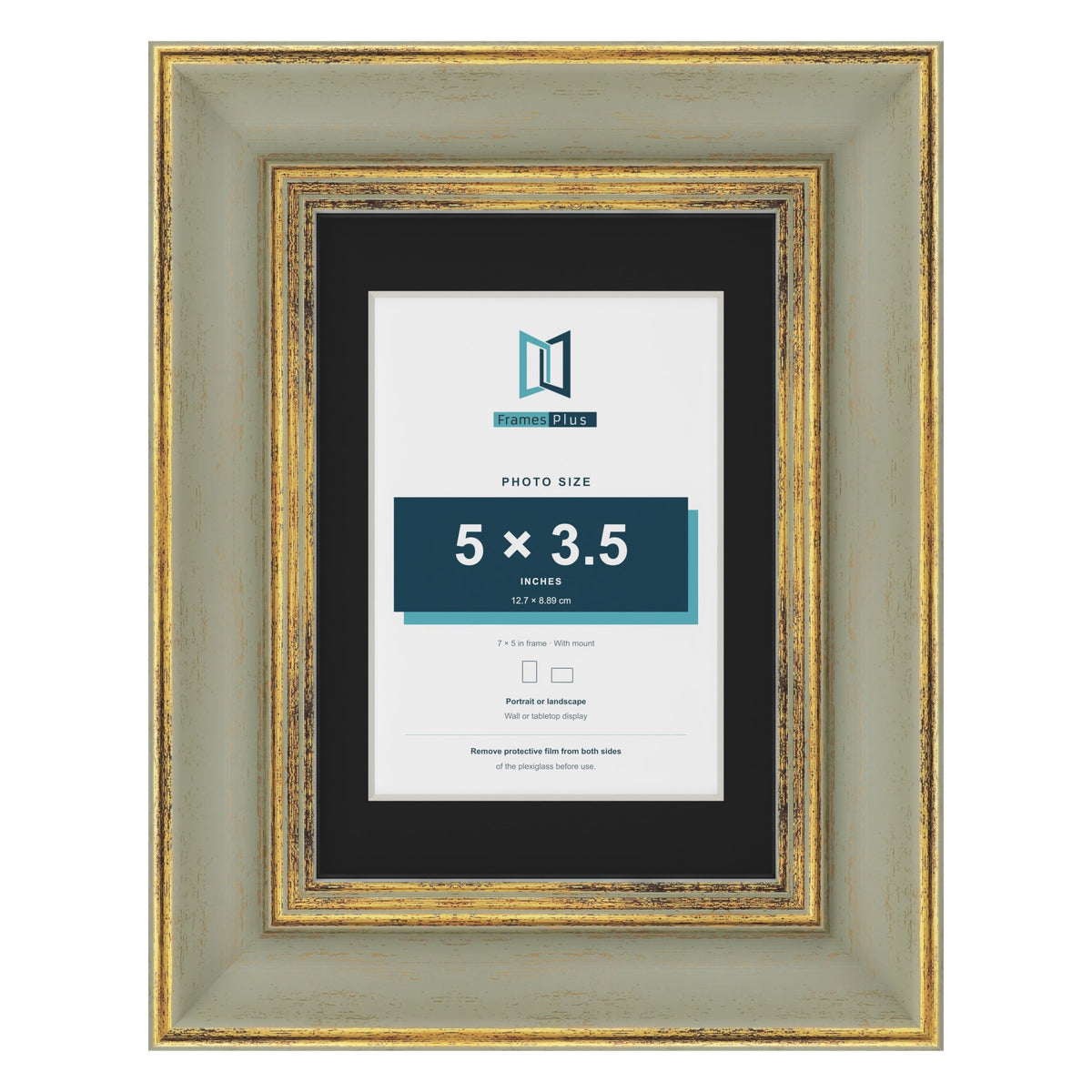 Cassis Green 7 x 5 inch picture frame with a black mount for a 5 x 3.5 inch photo
