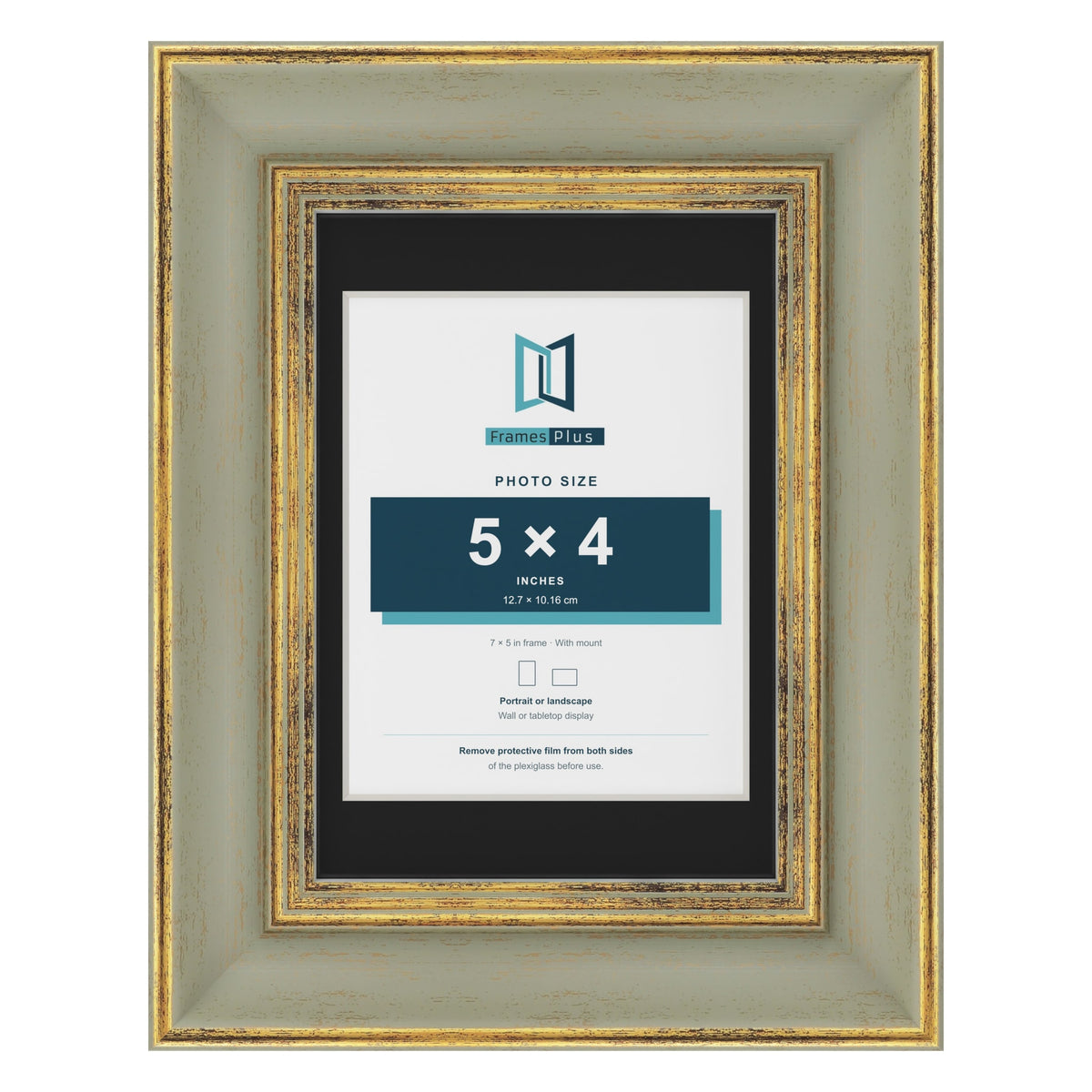 Cassis Green 7 x 5 inch picture frame with a black mount for a 5 x 4 inch photo