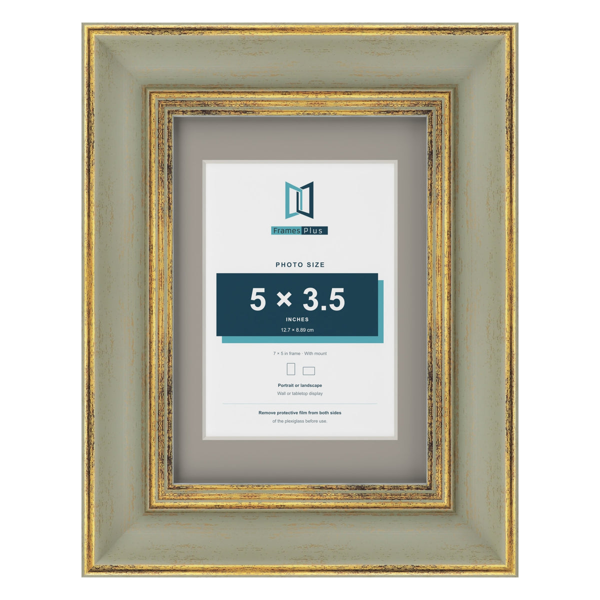 Cassis Green 7 x 5 inch picture frame with a dawn grey mount for a 5 x 3.5 inch photo