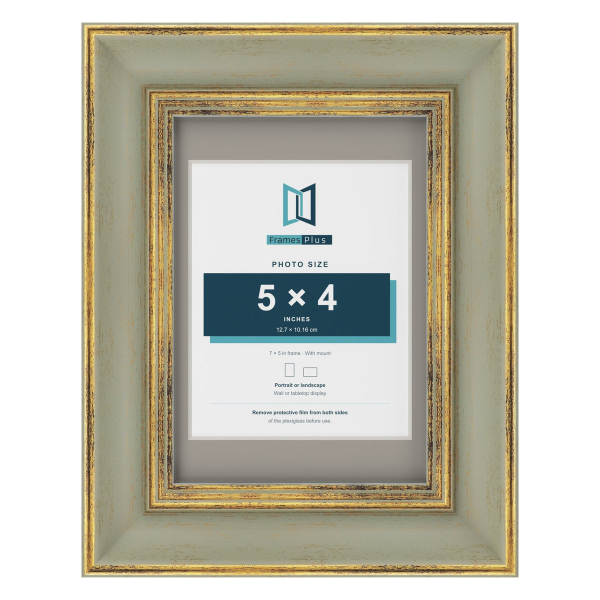 Cassis Green 7 x 5 inch picture frame with a dawn grey mount for a 5 x 4 inch photo