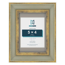 Cassis Green 7 x 5 inch picture frame with a dawn grey mount for a 5 x 4 inch photo