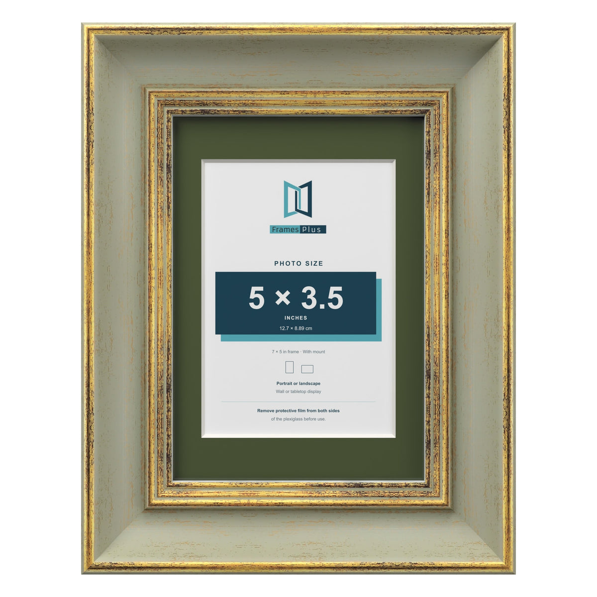Cassis Green 7 x 5 inch picture frame with a green mount for a 5 x 3.5 inch photo