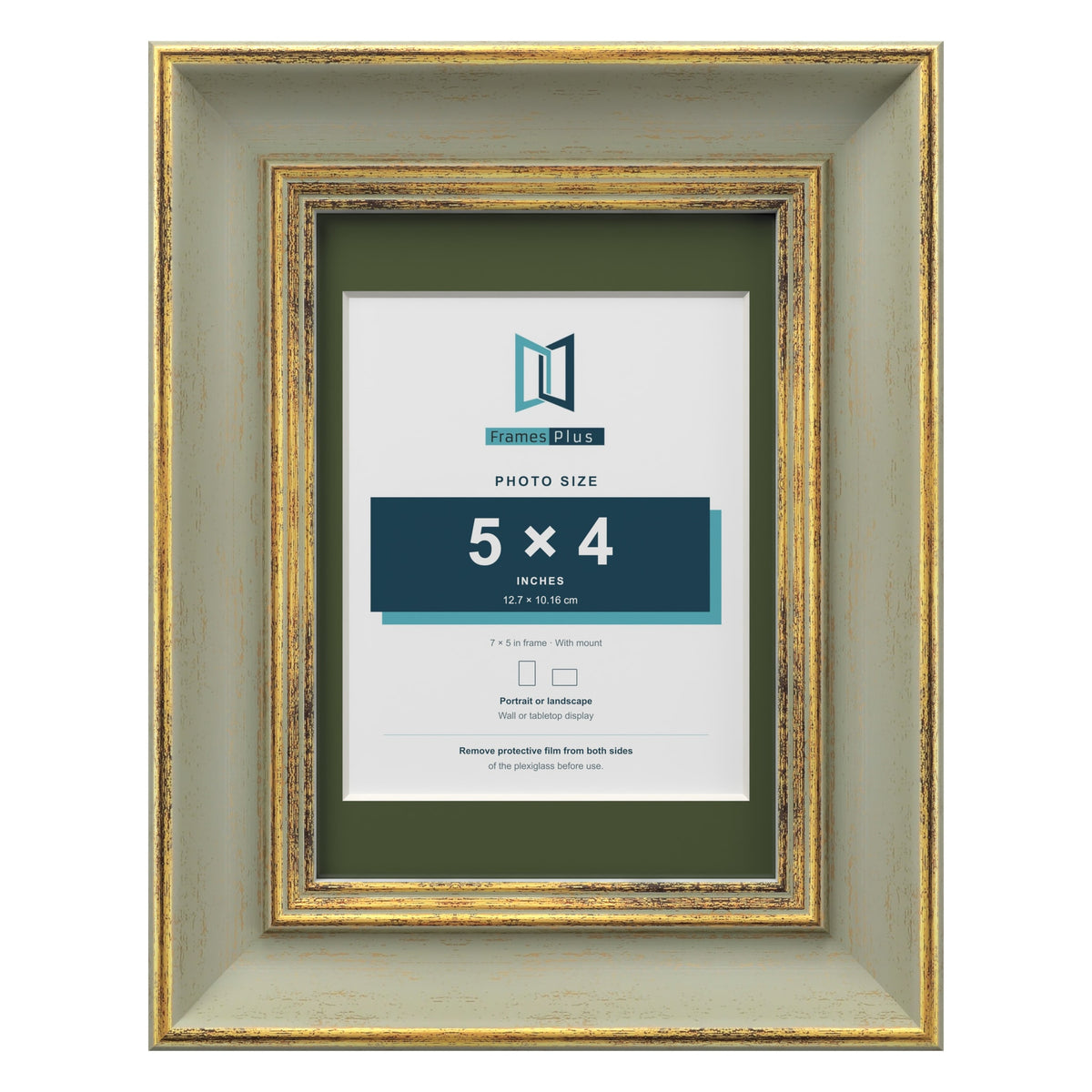 Cassis Green 7 x 5 inch picture frame with a green mount for a 5 x 4 inch photo