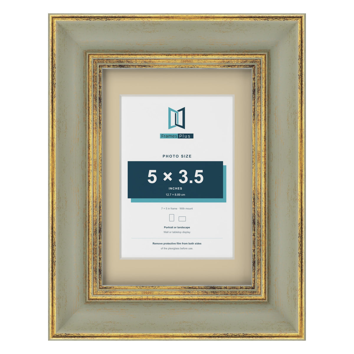 Cassis Green 7 x 5 inch picture frame with an ivory mount for a 5 x 3.5 inch photo
