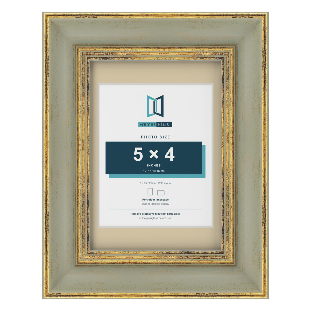 Cassis Green 7 x 5 inch picture frame with an ivory mount for a 5 x 4 inch photo