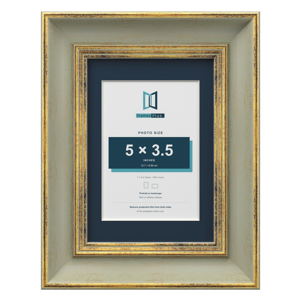 Cassis Green 7 x 5 inch picture frame with a pacific blue mount for a 5 x 3.5 inch photo