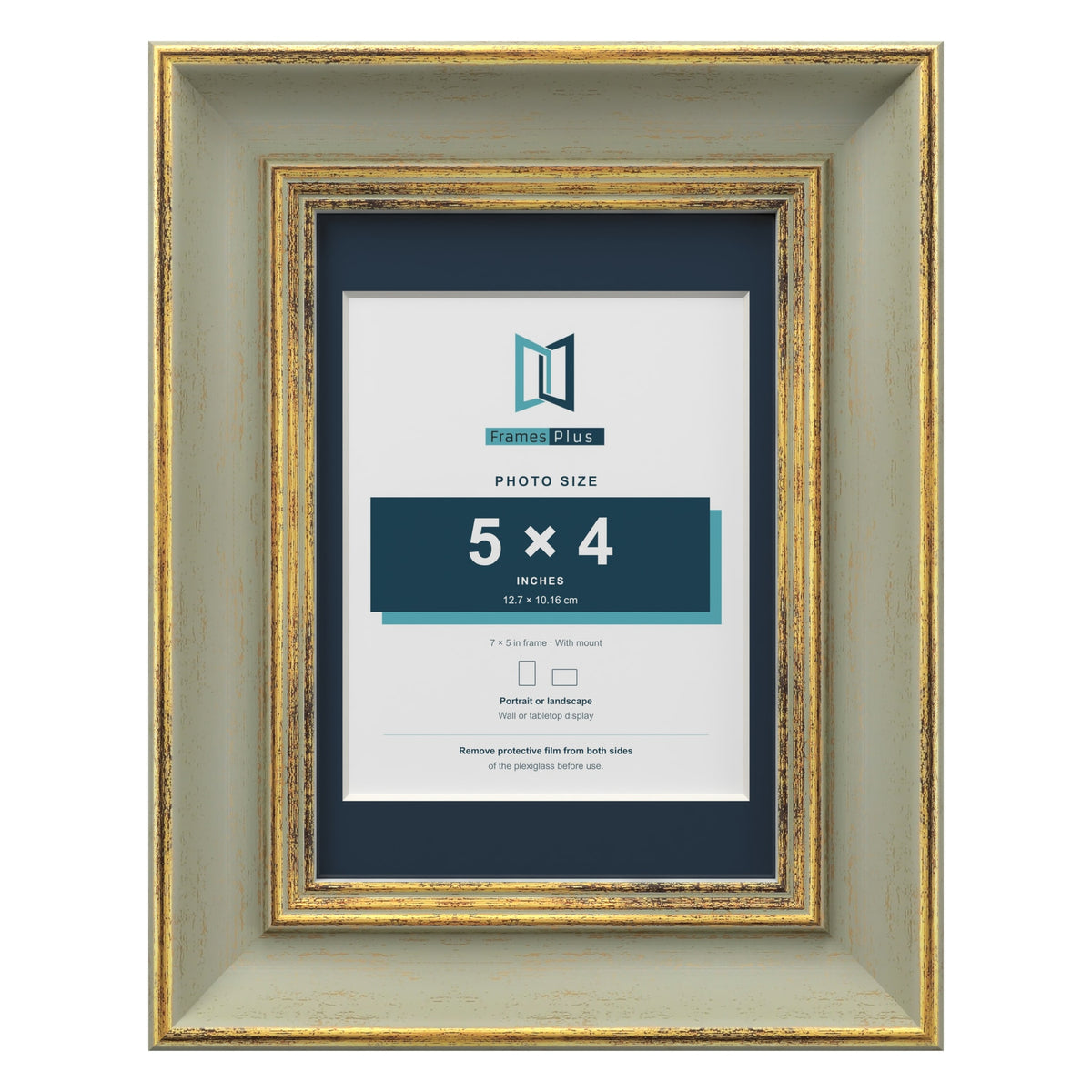 Cassis Green 7 x 5 inch picture frame with a pacific blue mount for a 5 x 4 inch photo