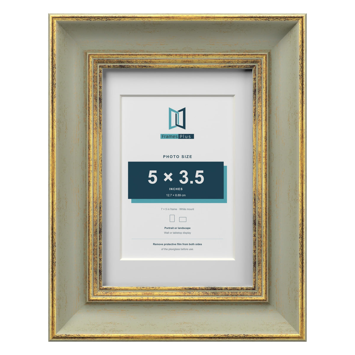 Cassis Green 7 x 5 inch picture frame with a white mount for a 5 x 3.5 inch photo