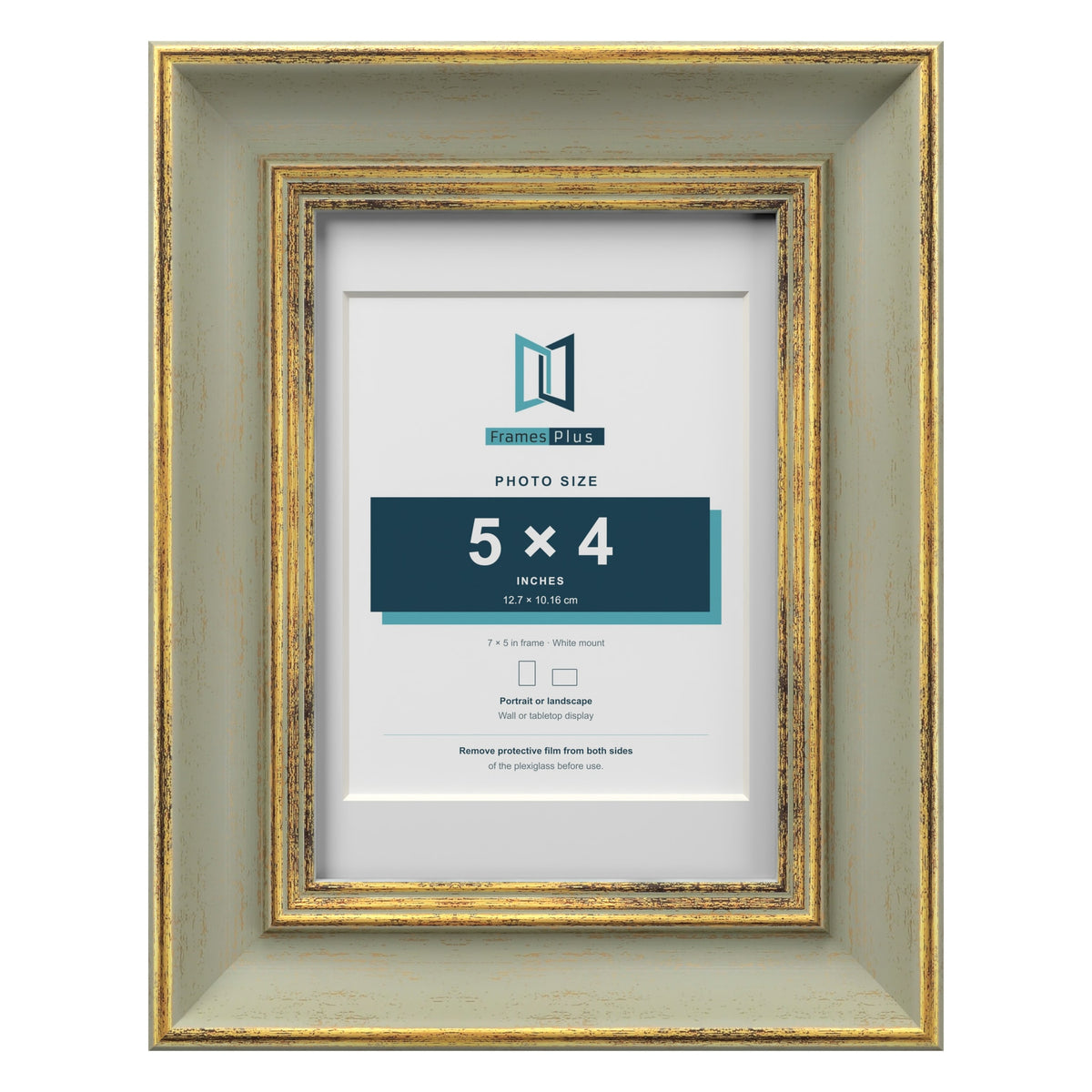 Cassis Green 7 x 5 inch picture frame with a white mount for a 5 x 4 inch photo