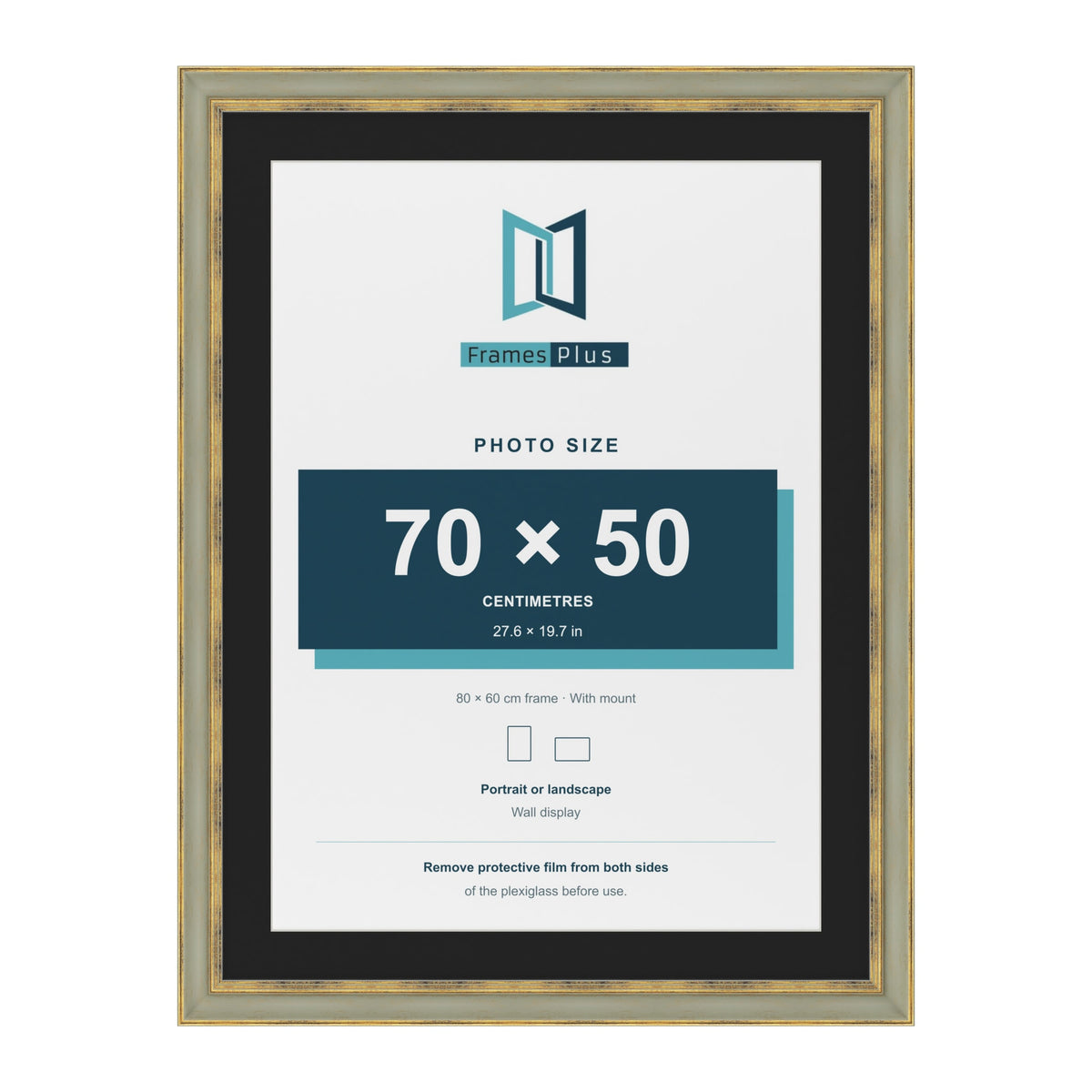 Cassis Green 80 x 60 cm picture frame with a black mount for a 70 x 50 cm photo