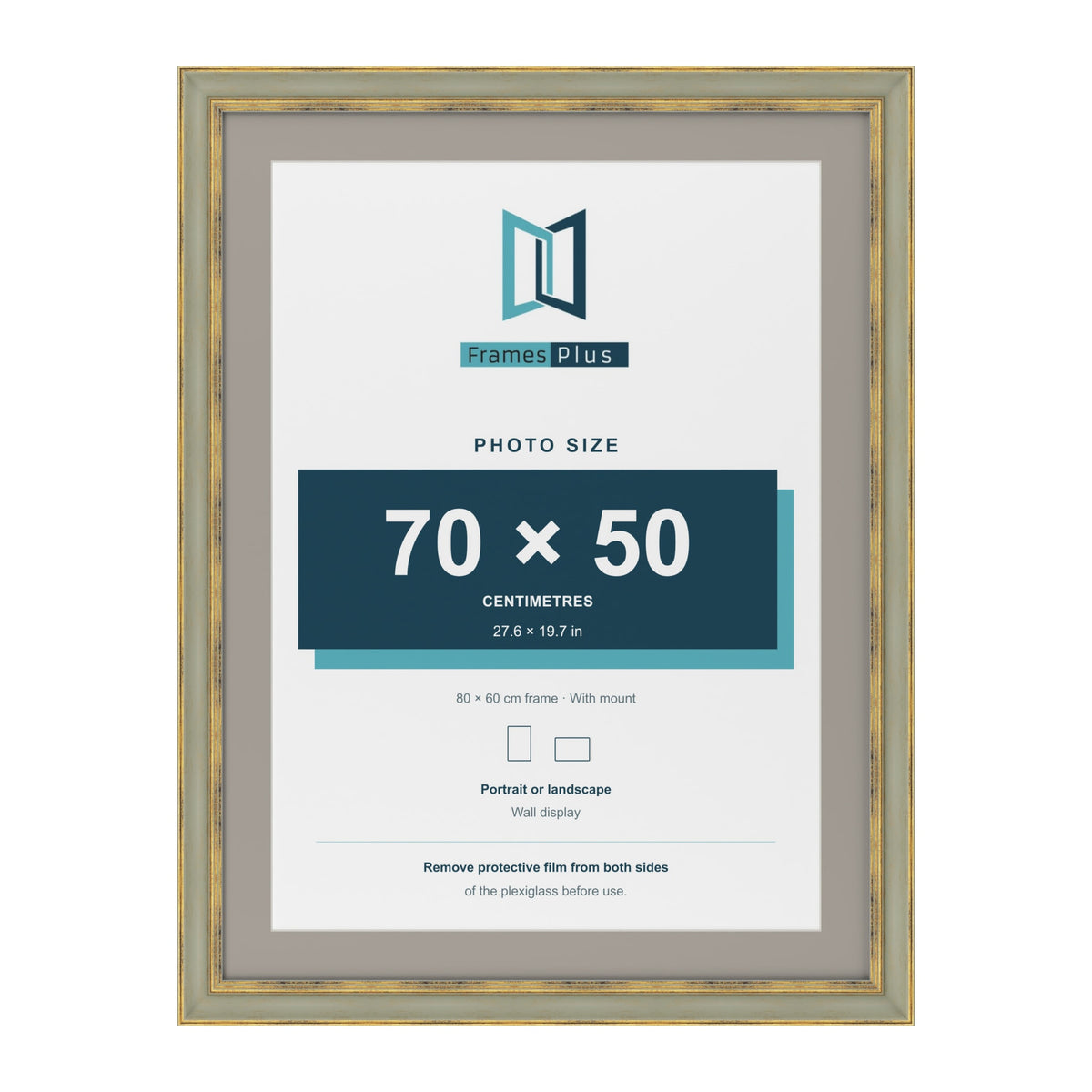 Cassis Green 80 x 60 cm picture frame with a dawn grey mount for a 70 x 50 cm photo