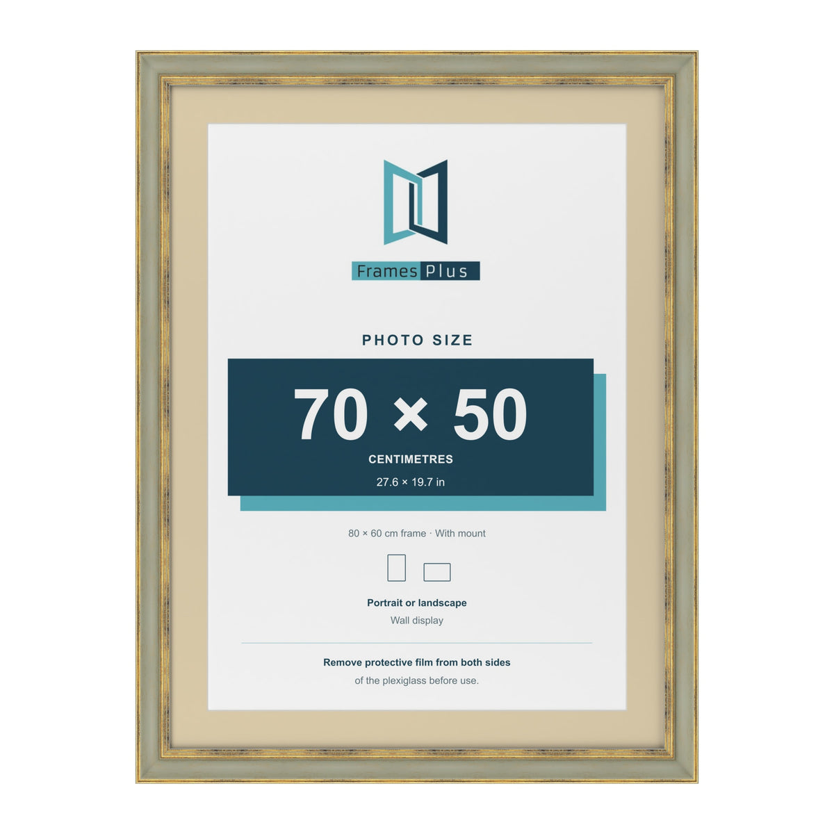 Cassis Green 80 x 60 cm picture frame with an ivory mount for a 70 x 50 cm photo