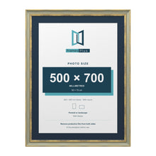 Cassis Green 80 x 60 cm picture frame with a pacific blue mount for a 70 x 50 cm photo