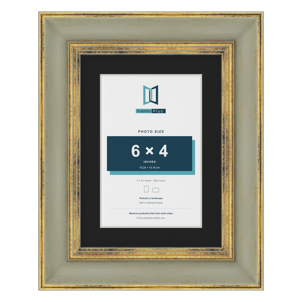 Cassis Green 8 x 6 inch picture frame with a black mount for a 6 x 4 inch photo