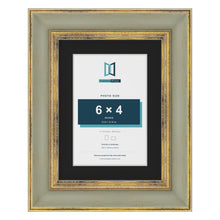 Cassis Green 8 x 6 inch picture frame with a black mount for a 6 x 4 inch photo
