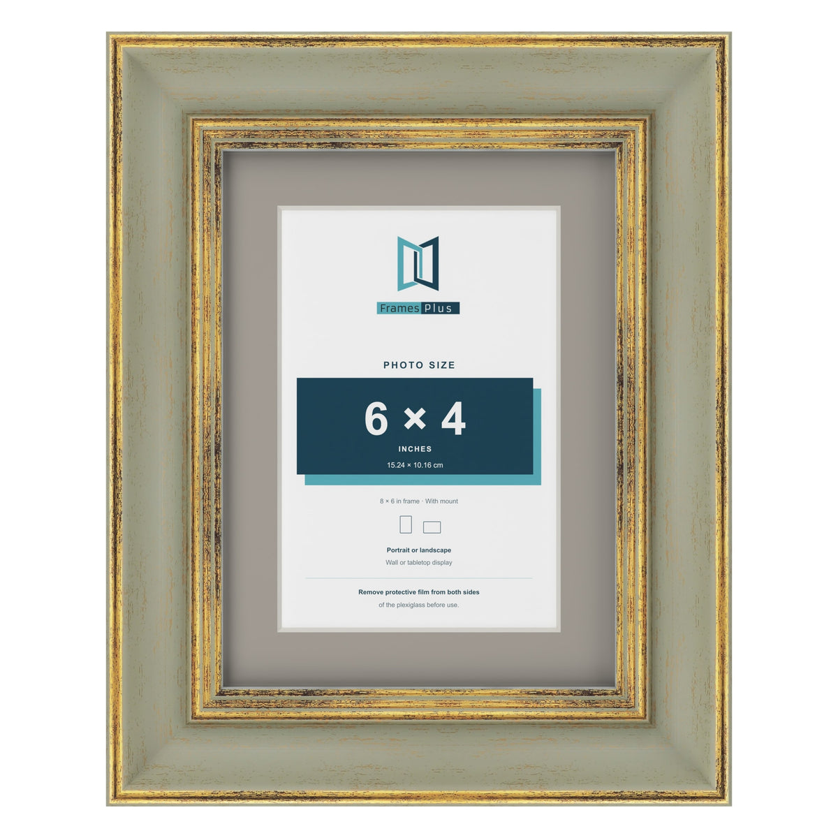 Cassis Green 8 x 6 inch picture frame with a dawn grey mount for a 6 x 4 inch photo