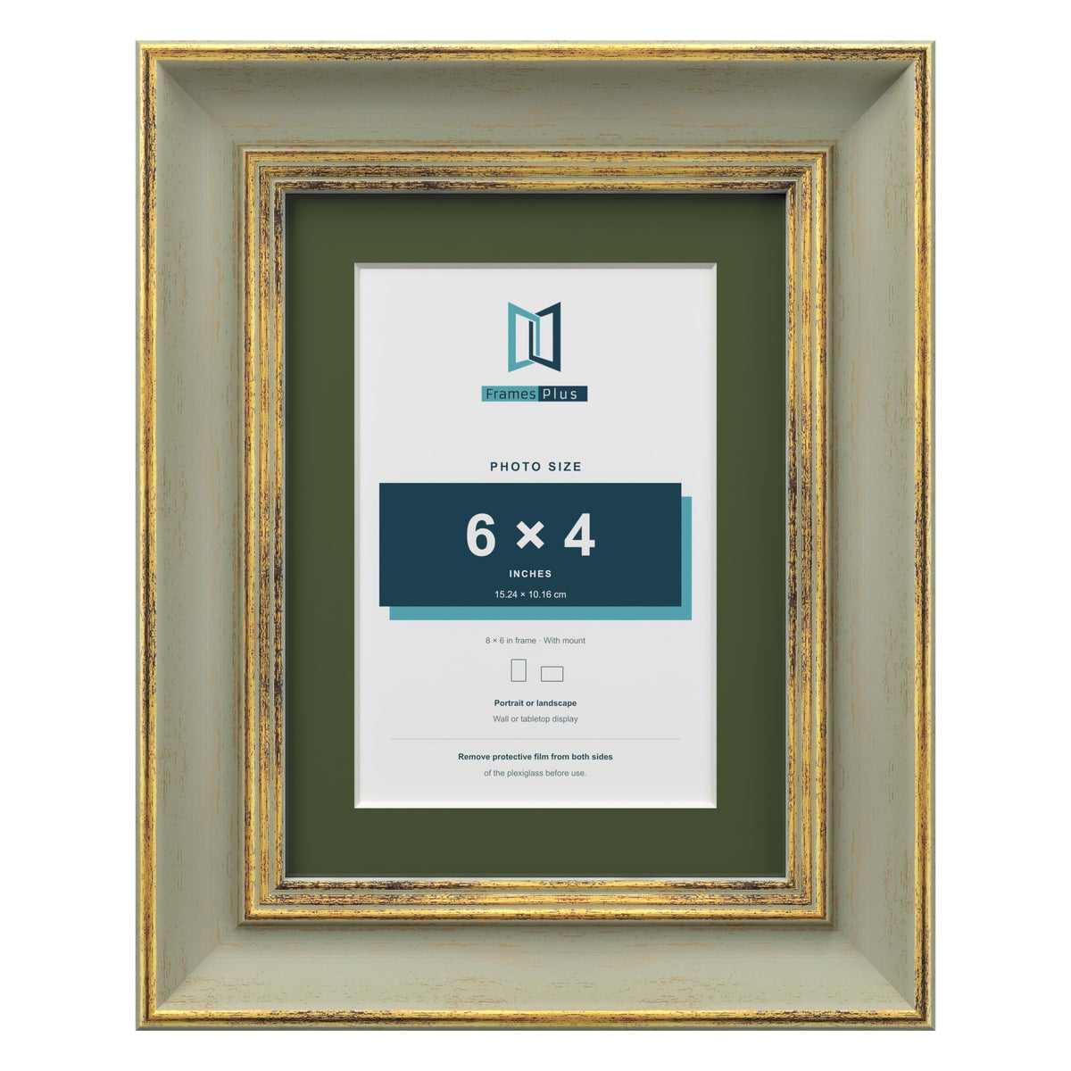 Cassis Green 8 x 6 inch picture frame with a green mount for a 6 x 4 inch photo