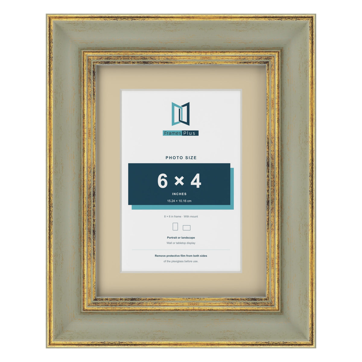 Cassis Green 8 x 6 inch picture frame with an ivory mount for a 6 x 4 inch photo