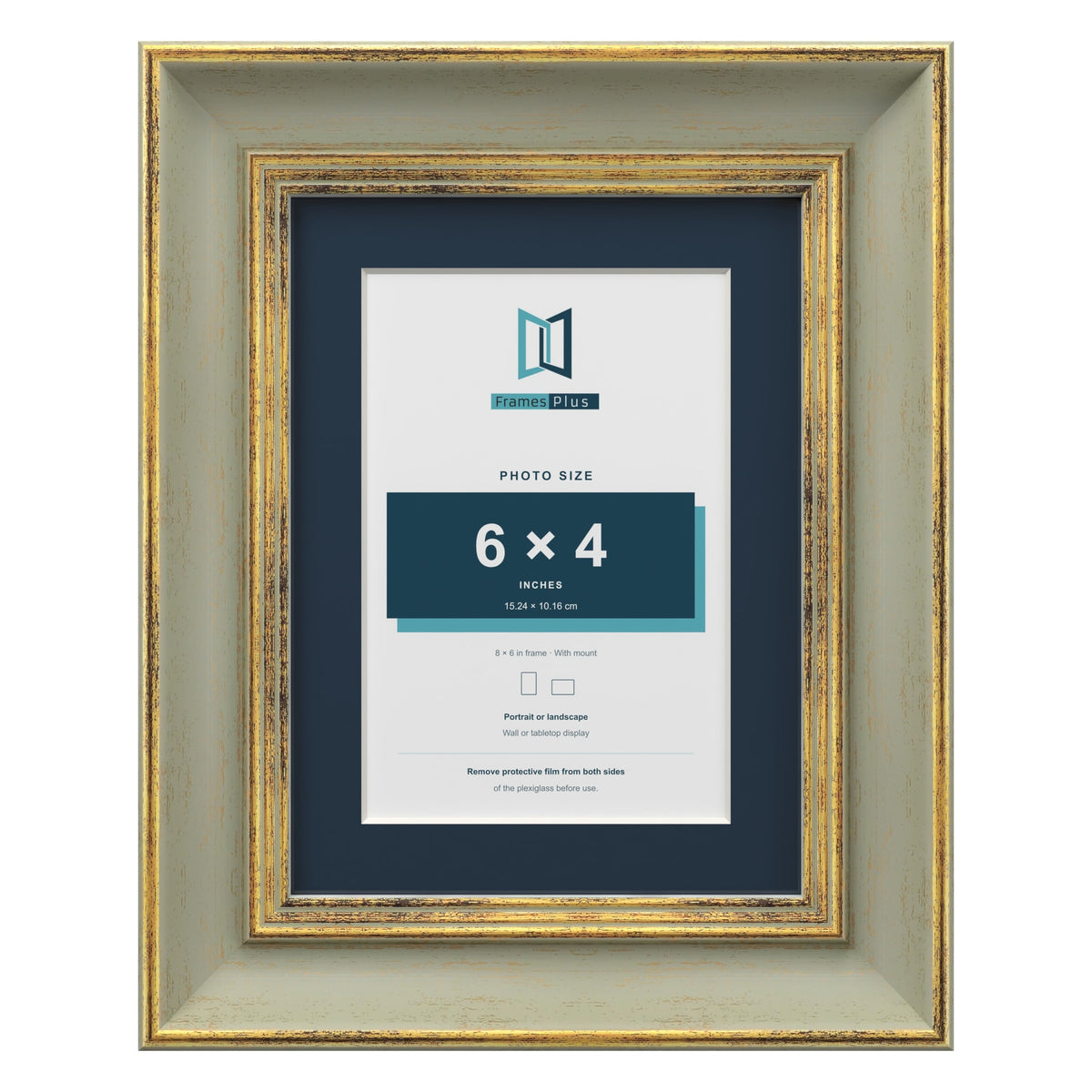 Cassis Green 8 x 6 inch picture frame with a pacific blue mount for a 6 x 4 inch photo