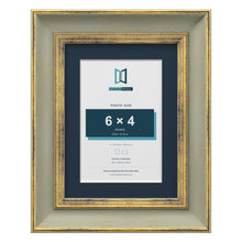 Cassis Green 8 x 6 inch picture frame with a pacific blue mount for a 6 x 4 inch photo
