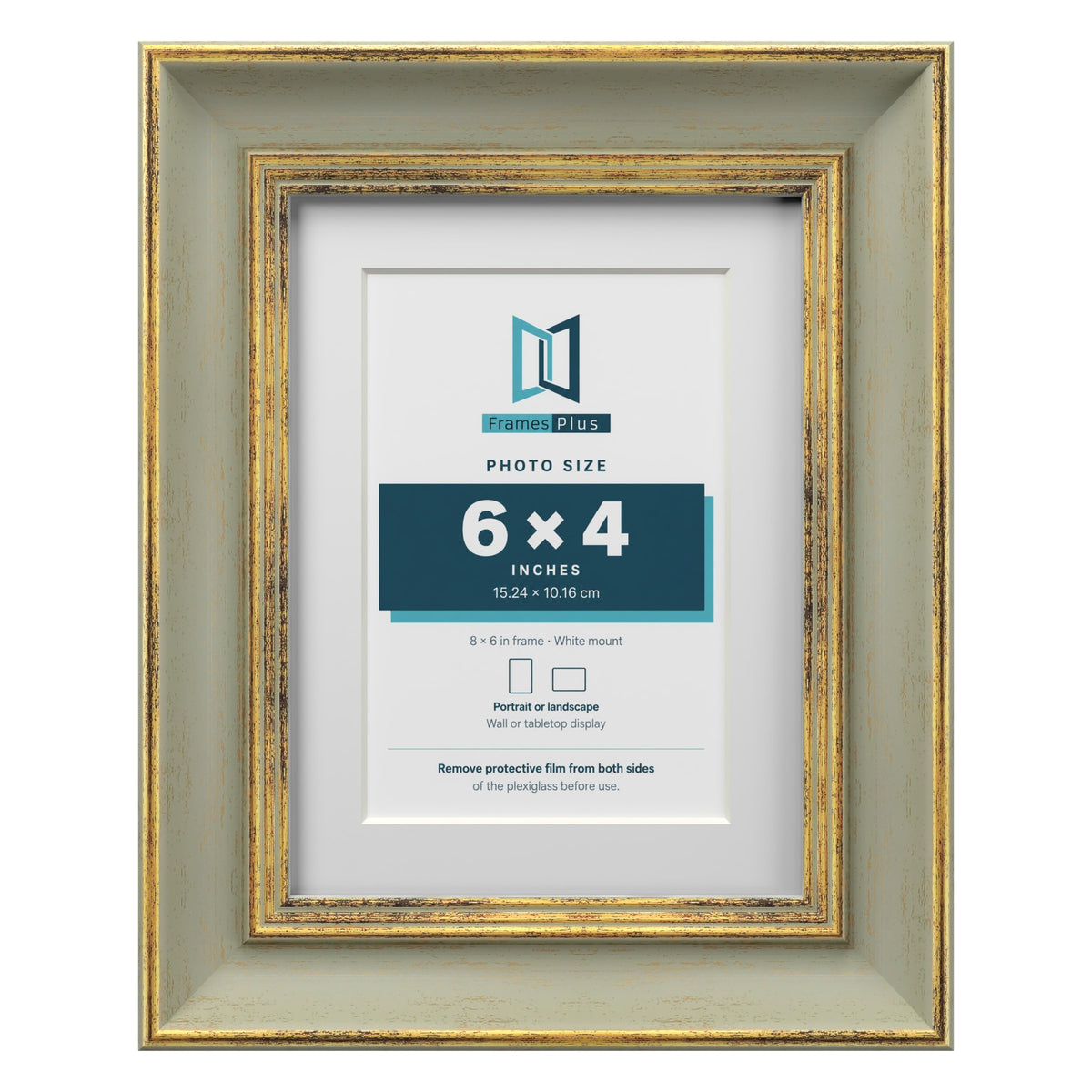 Cassis Green 8 x 6 inch picture frame with a white mount for a 6 x 4 inch photo