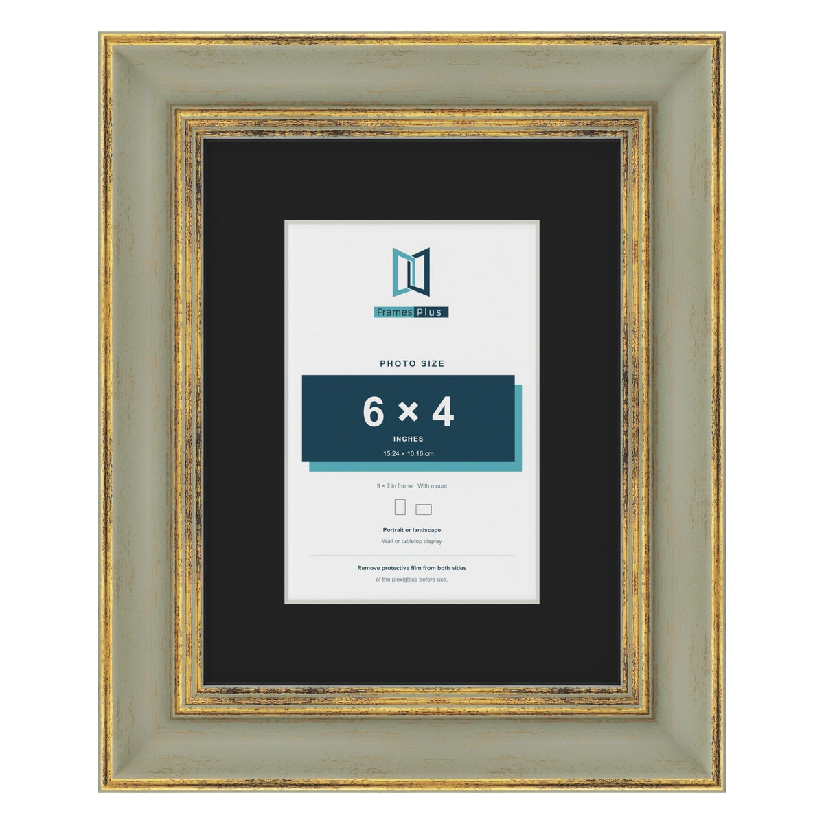 Cassis Green 9 x 7 inch picture frame with a black mount for a 6 x 4 inch photo