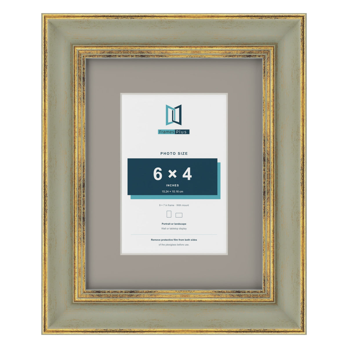 Cassis Green 9 x 7 inch picture frame with a dawn grey mount for a 6 x 4 inch photo