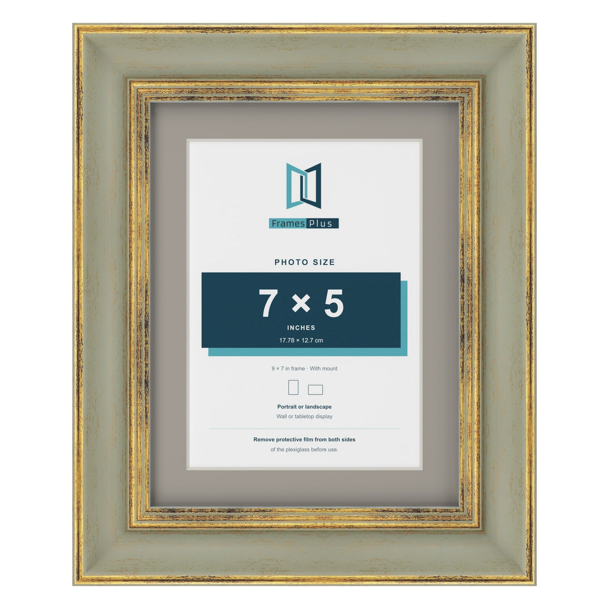 Cassis Green 9 x 7 inch picture frame with a dawn grey mount for a 7 x 5 inch photo
