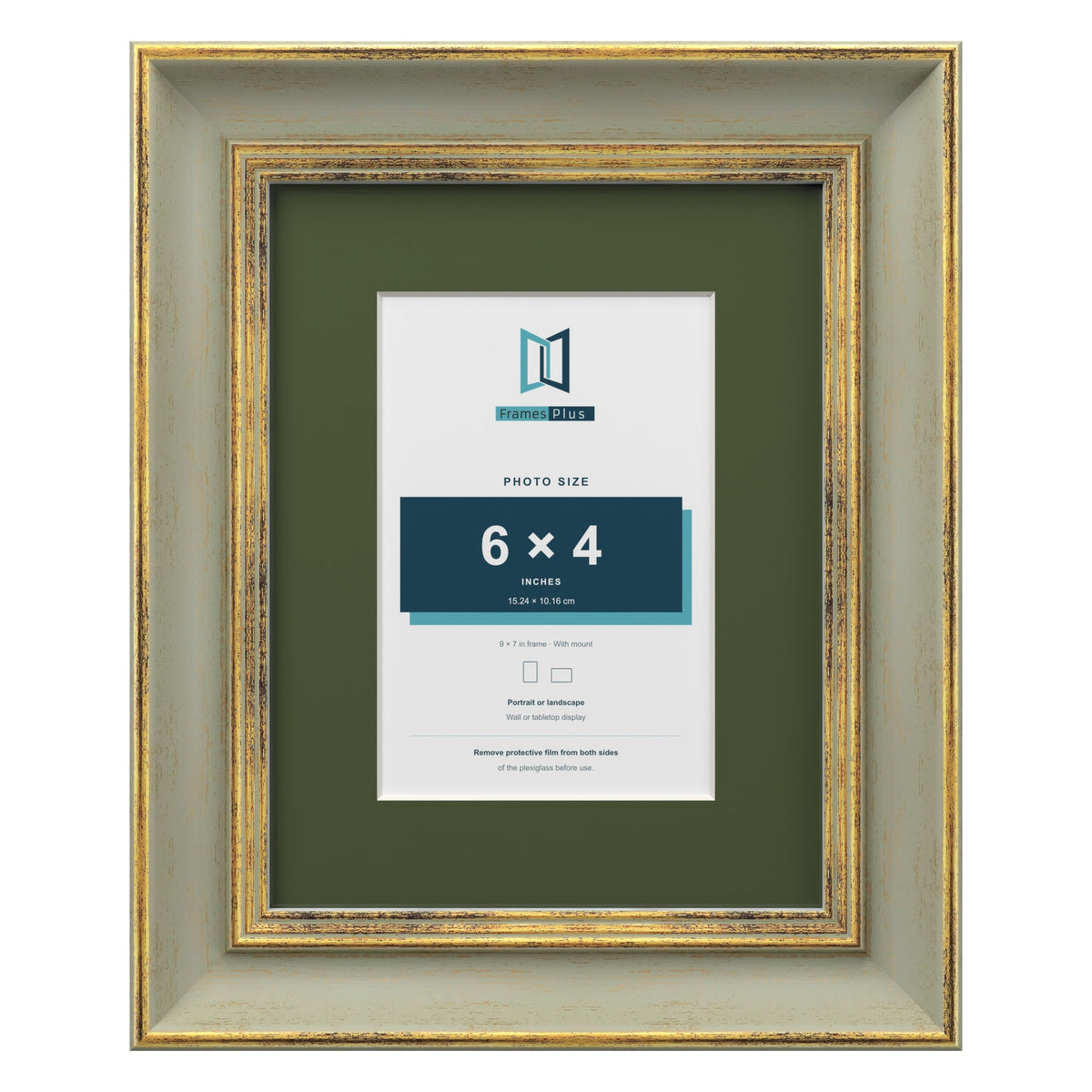 Cassis Green 9 x 7 inch picture frame with a green mount for a 6 x 4 inch photo