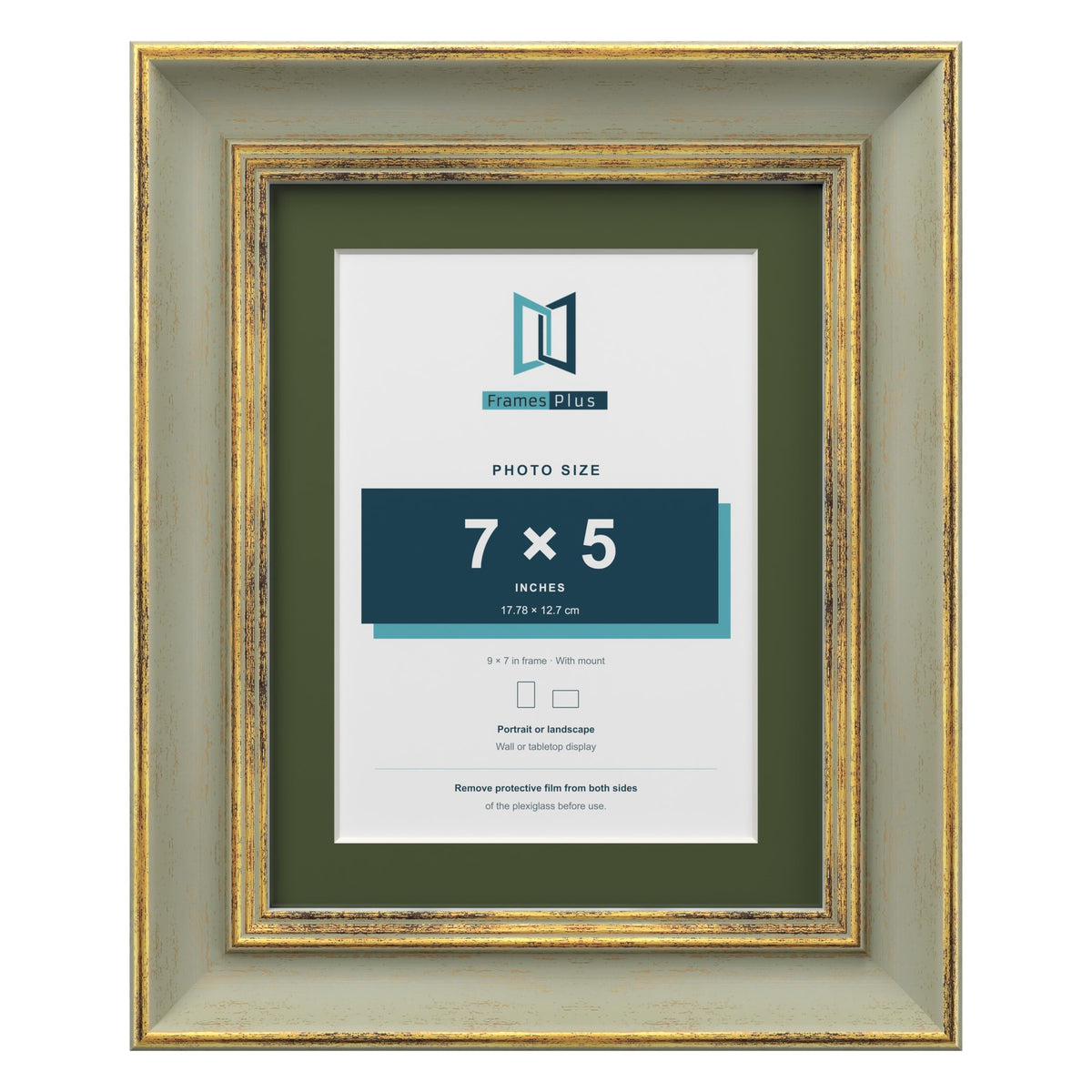 Cassis Green 9 x 7 inch picture frame with a green mount for a 7 x 5 inch photo