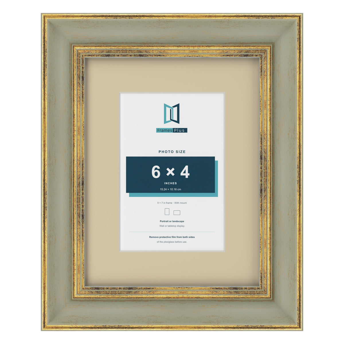 Cassis Green 9 x 7 inch picture frame with an ivory mount for a 6 x 4 inch photo