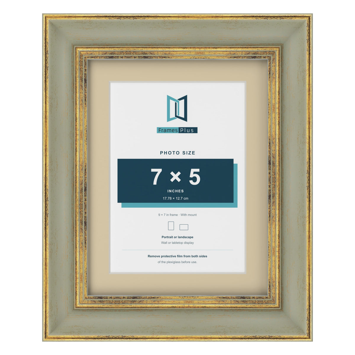 Cassis Green 9 x 7 inch picture frame with an ivory mount for a 7 x 5 inch photo